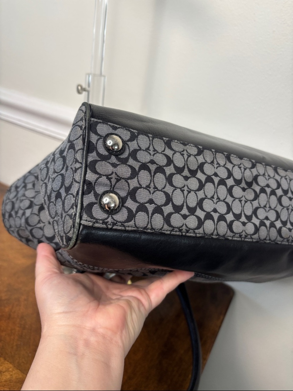 Coach Signature Canvas Shoulder Bag in Black and Gray - Picture 15 of 16